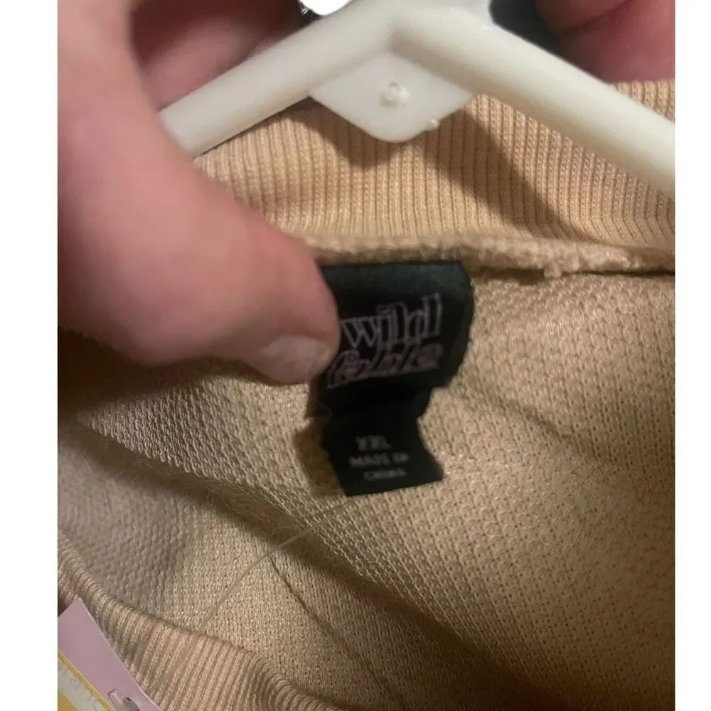 Wild Fable Tan Fleece‎ Cropped Pullover Boho Casual Size XXL NWT - Picture 6 of 6